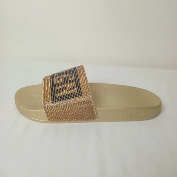 True Religion Gold And Black Blinging Jasmin Slides US 9 - Picture 12 of 16